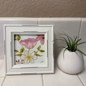 Floral watercolor original in 4x4 frame